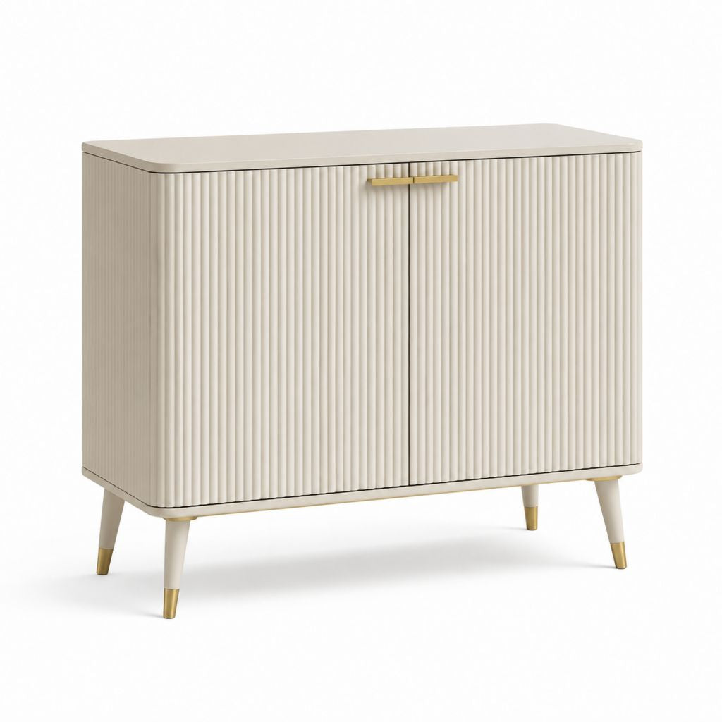 Credenza a 2 ante avorio in MDF scanalato 100 x 40 x 85 cm