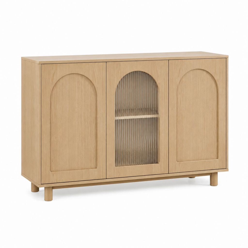 Credenza 3 ante rovere chiaro con vetro rigato 120 x 40 x 80 cm