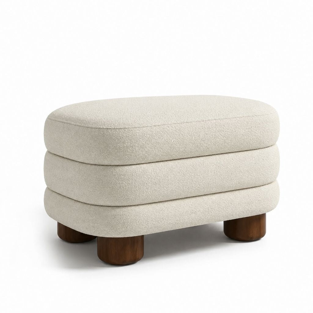 Poggiapiedi imbottito beige in poliestere bouclé ovale 80 x 60 x 45 cm