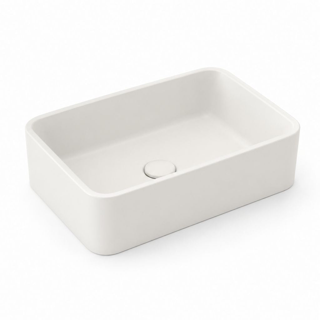 Lavabo da appoggio bianco in ceramica rettangolare 60 x 40 x 15 cm