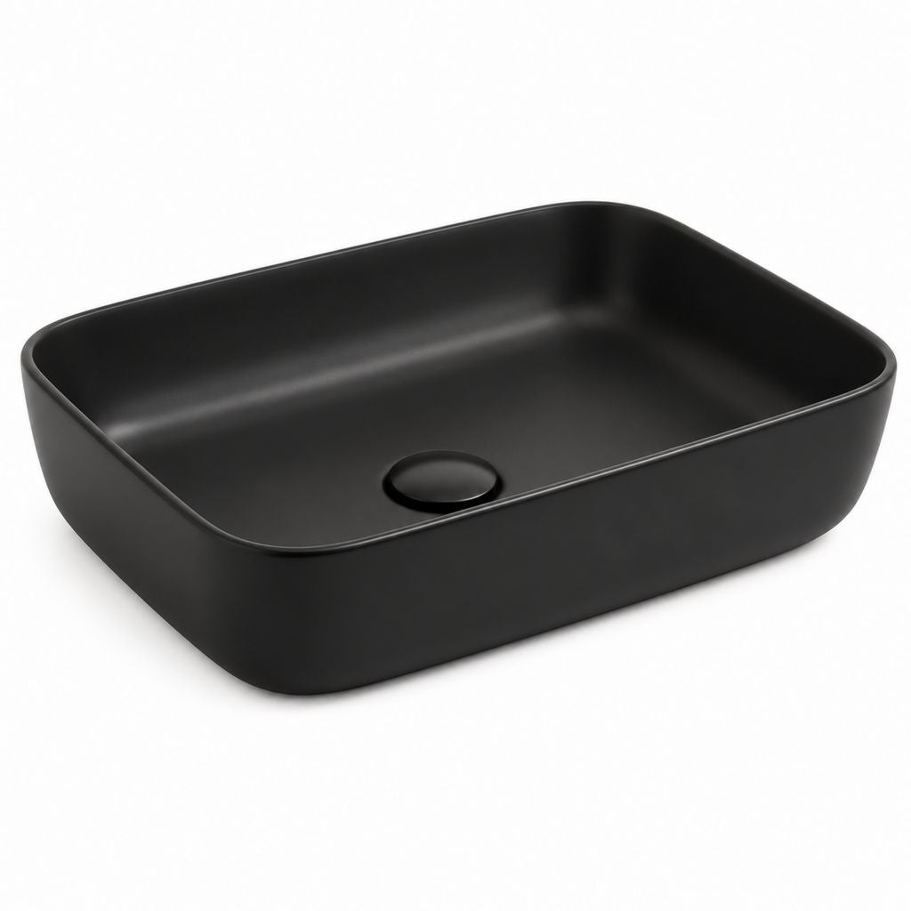 Lavabo da appoggio rettangolare nero in ceramica 60 x 40 x 13 cm