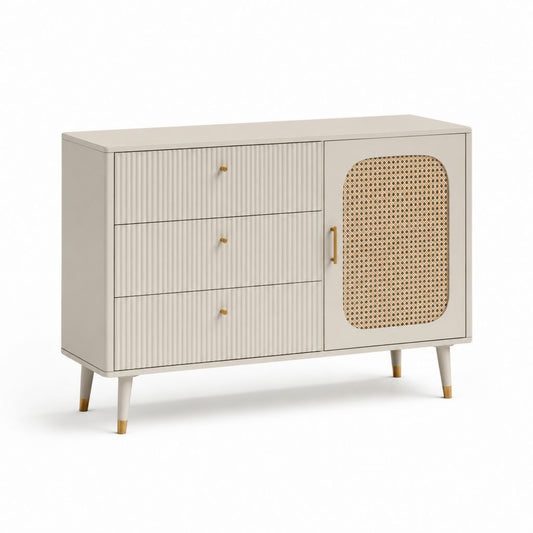 Credenza da sala da pranzo rettangolare crema in MDF e rattan 120 x 40 x 90 cm