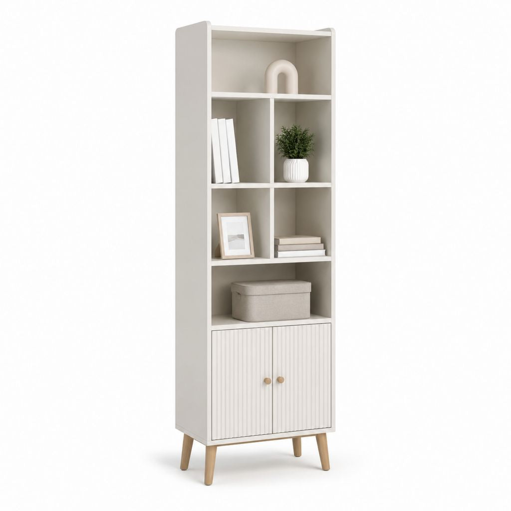 Libreria alta con ante bianco e rovere in truciolare nobilitato 60 x 35 x 180 cm