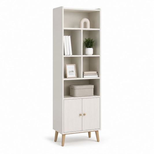 Libreria alta con ante bianco e rovere in truciolare nobilitato 60 x 35 x 180 cm