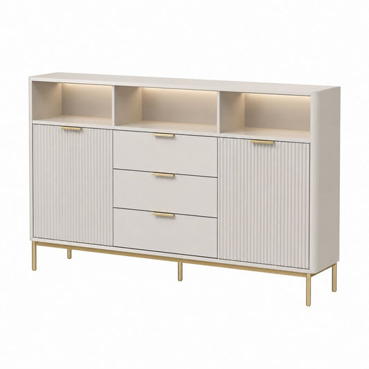 Credenza da sala da pranzo bianco avorio in MDF rettangolare 160 x 40 x 100 cm con 2 ante 3 cassetti e LED
