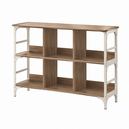 Credenza a giorno rettangolare marrone e bianco in truciolare nobilitato e acciaio 120 x 40 x 90 cm