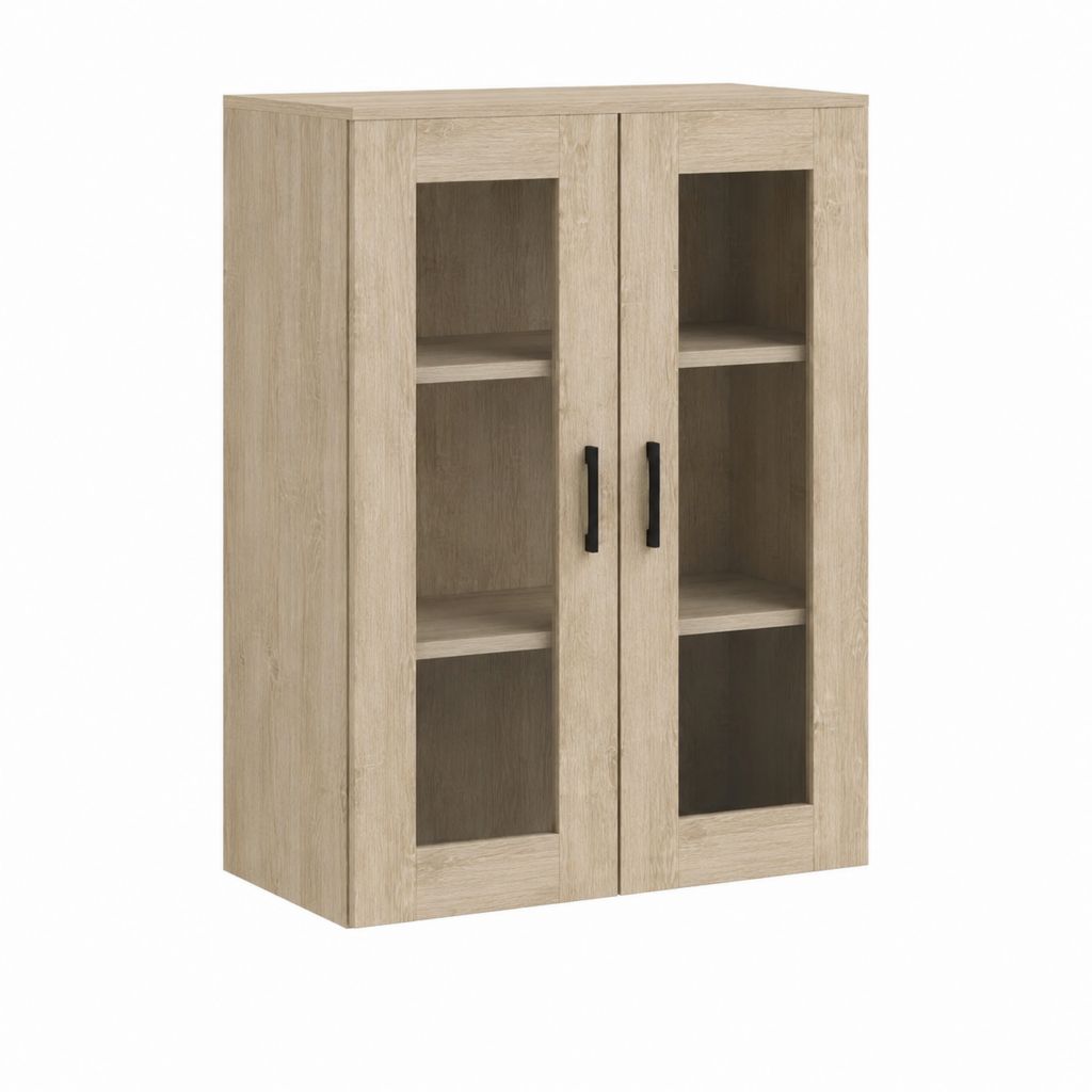 Vetrina da sala da pranzo rovere chiaro in truciolare e vetro rettangolare 80 x 40 x 120 cm