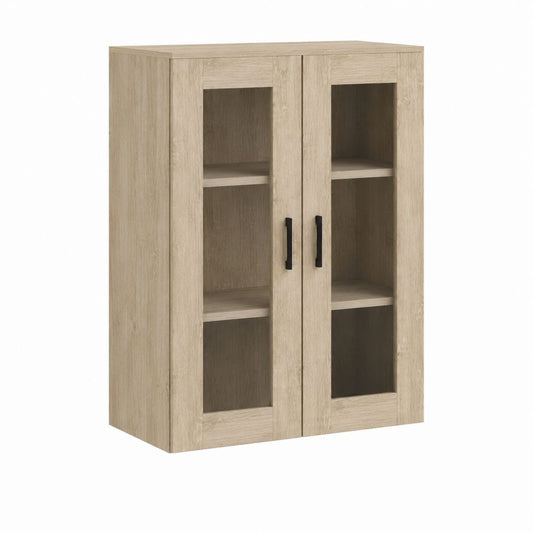 Vetrina da sala da pranzo rovere chiaro in truciolare e vetro rettangolare 80 x 40 x 120 cm