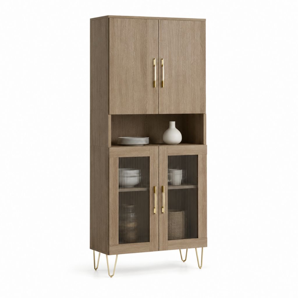 Vetrina credenza da sala da pranzo marrone rovere in pannello truciolare e vetro scanalato 80 x 40 x 180 cm