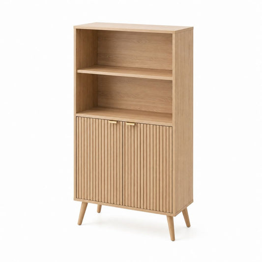 Credenza alta con ripiani e 2 ante rovere chiaro in MDF rettangolare 80 x 40 x 160 cm