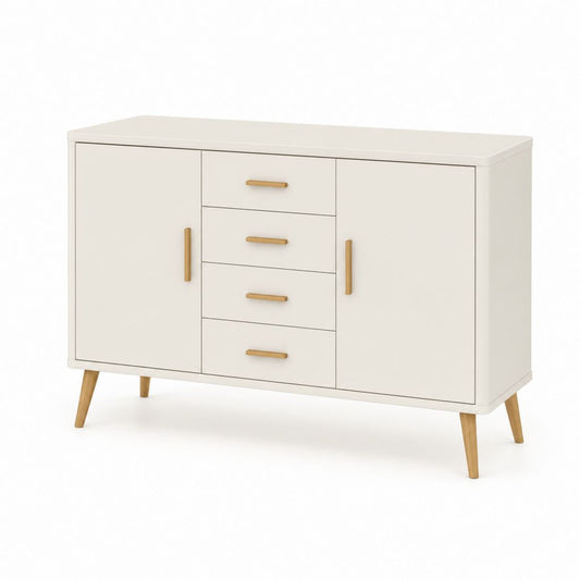 Credenza con 2 ante e 4 cassetti bianco avorio in pannello truciolare 120 x 40 x 80 cm