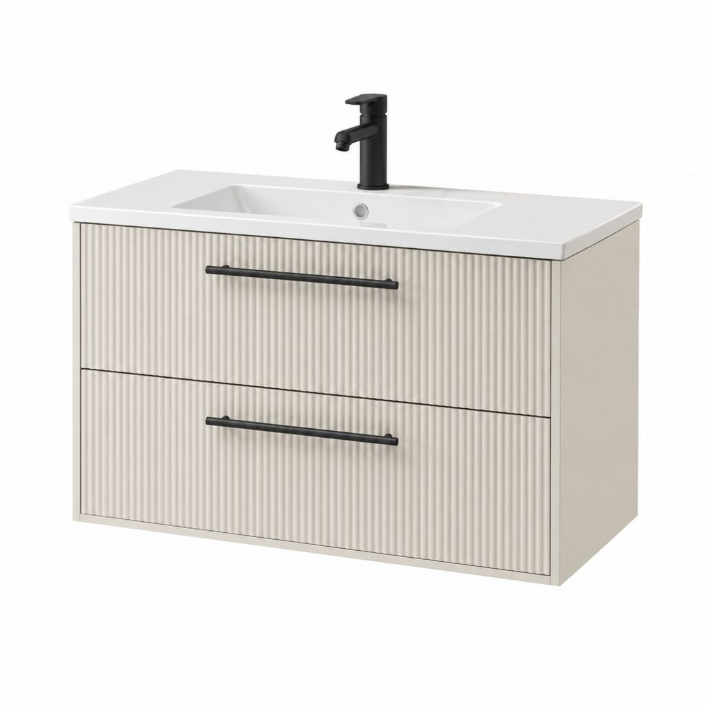 Mobile sottolavabo sospeso con lavabo rettangolare beige in MDF 80 x 46 x 55 cm