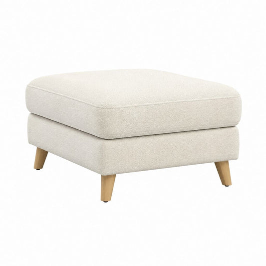 Poggiapiedi imbottito rettangolare beige in poliestere con gambe in legno massello 75 x 55 x 43 cm