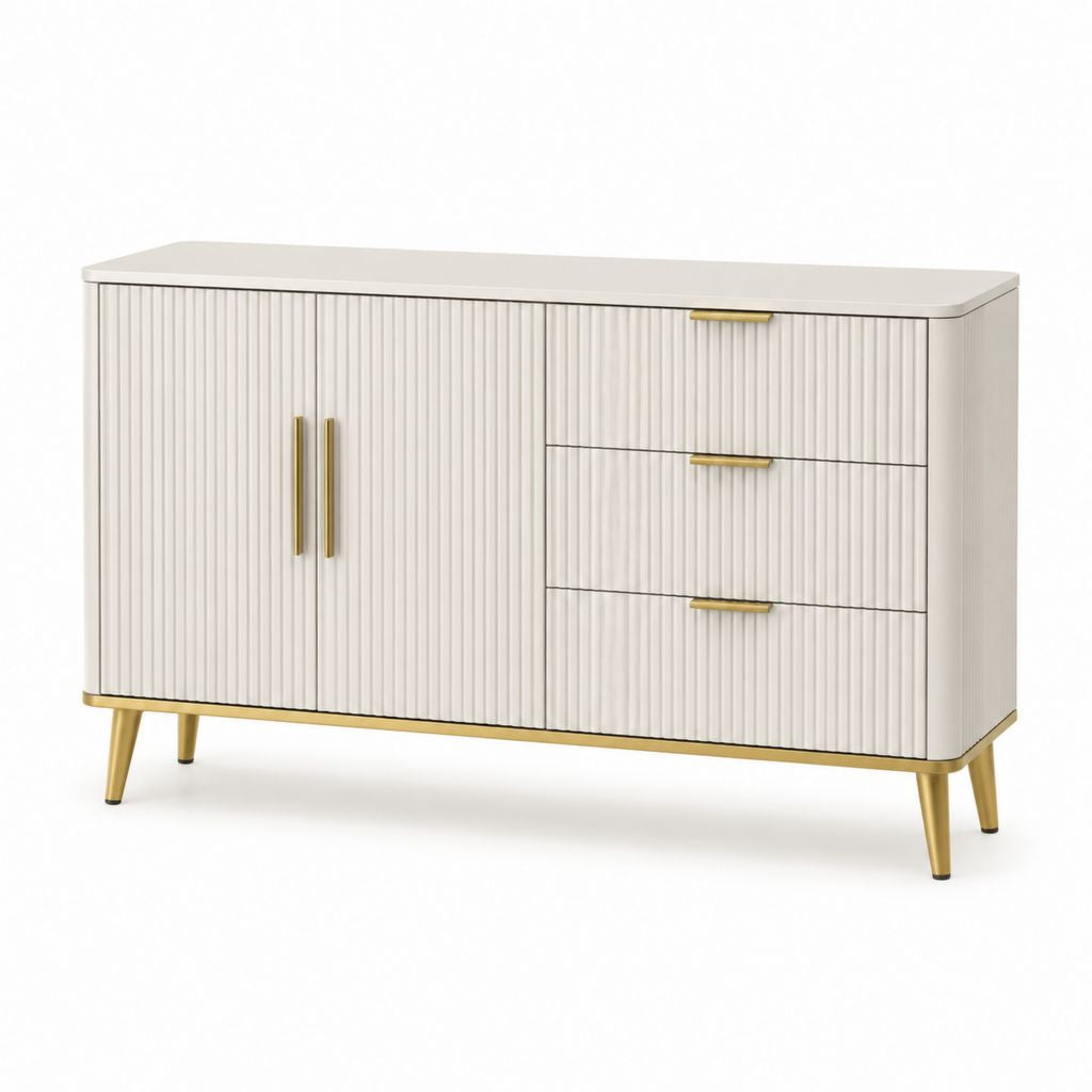 Credenza da sala da pranzo bianco crema in MDF con 2 ante e 3 cassetti 140 x 40 x 85 cm