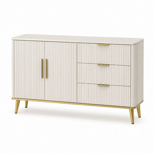 Credenza da sala da pranzo bianco crema in MDF con 2 ante e 3 cassetti 140 x 40 x 85 cm