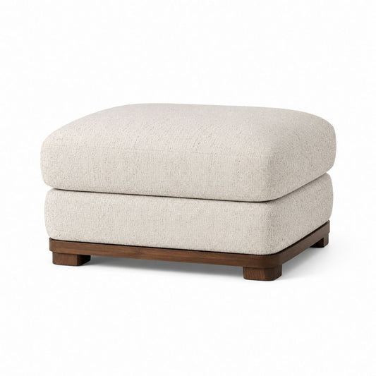 Poggiapiedi imbottito beige in poliestere con base in legno massello 90 x 70 x 43 cm