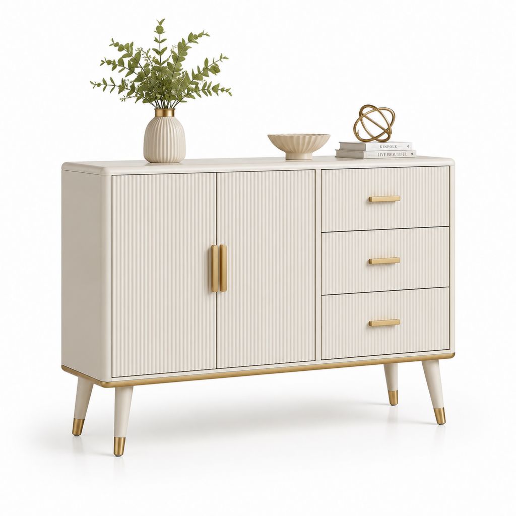 Credenza 2 ante 3 cassetti avorio in MDF laccato rettangolare 120 x 40 x 80 cm
