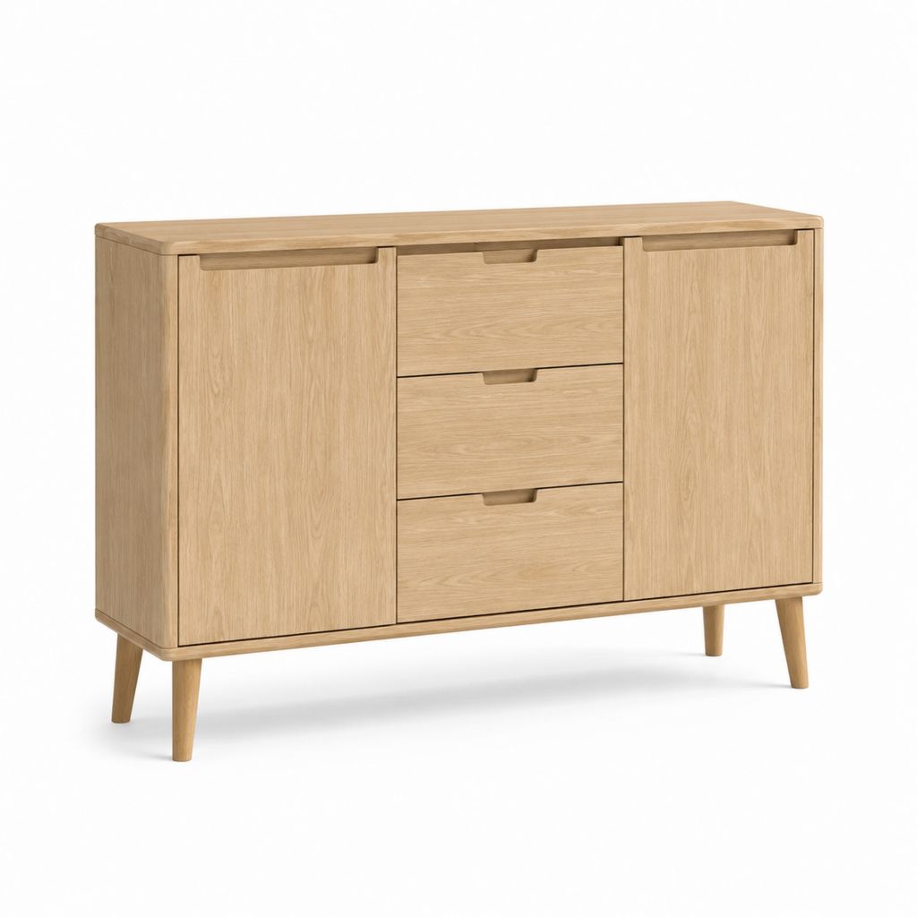 Credenza da sala da pranzo in rovere naturale rettangolare con 2 ante e 3 cassetti 120 x 40 x 85 cm