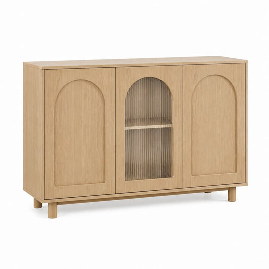 Credenza 3 ante rovere chiaro con vetro rigato 120 x 40 x 80 cm