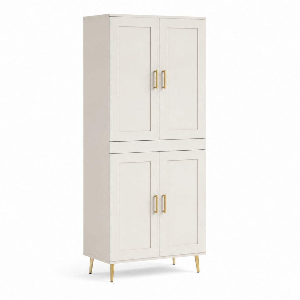 Credenza alta 4 ante avorio in MDF rettangolare 80 x 40 x 180 cm