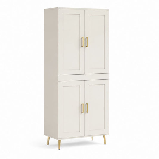 Credenza alta 4 ante avorio in MDF rettangolare 80 x 40 x 180 cm