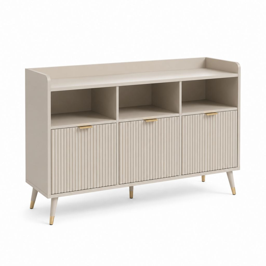 Credenza da sala da pranzo beige in MDF con ante scanalate 120 x 40 x 90 cm