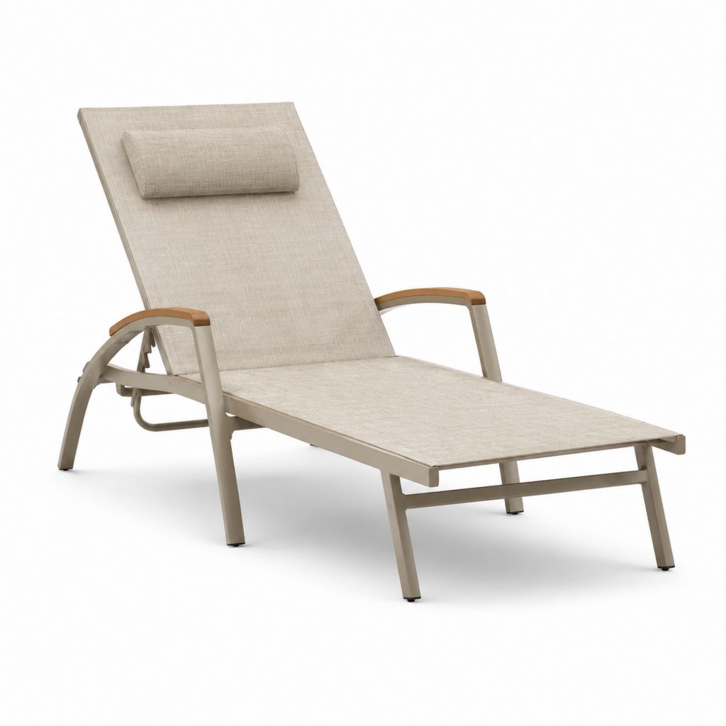 Lettino prendisole reclinabile beige in alluminio e textilene 190 x 65 x 95 cm