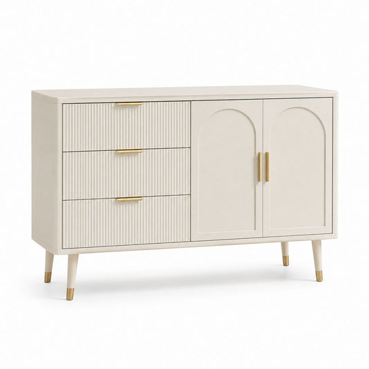 Credenza da sala da pranzo beige in MDF rettangolare con 3 cassetti e 2 ante 120 x 40 x 80 cm